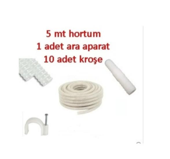 Klima Su Tahliye Hortumu 5 Metre + Ek Parça + 10 Adet Kroşe